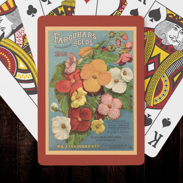 Floral Begonias Pink 1902 Seed Packet Red Teal Poker Cards (Creator Uploaded)