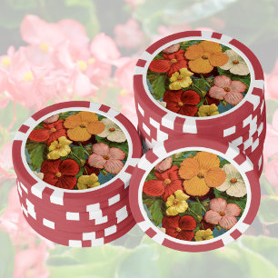 Floral Begonias Pink 1902 Seed Packet Red Teal Poker Chips