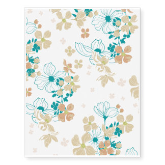 Floral Beige and Teal Temporary Tattoos