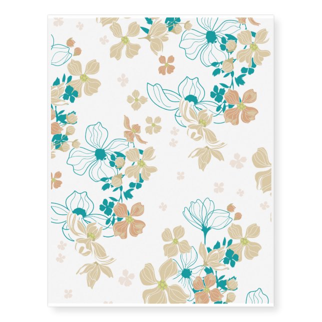 Floral Beige and Teal Temporary Tattoos (Front)