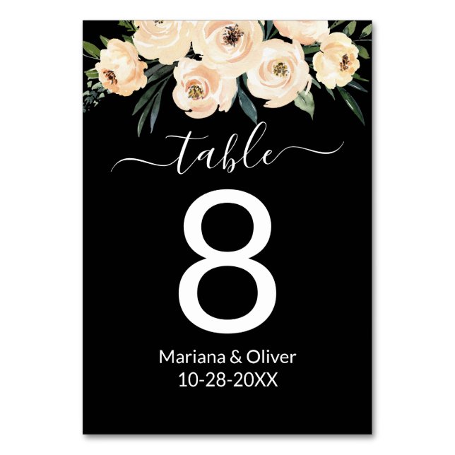 Floral Beige Black Table Number (Front)