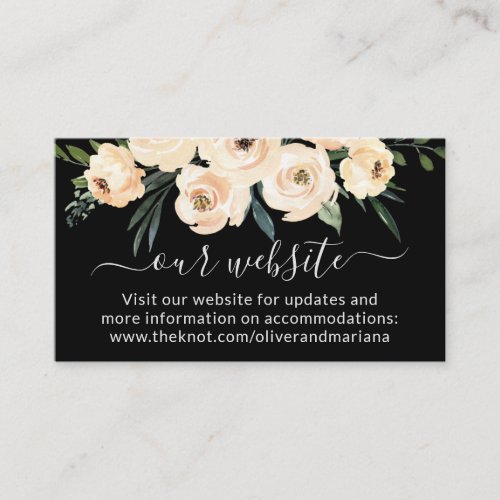 Floral Beige Blush Black Wedding Website Enclosure Card