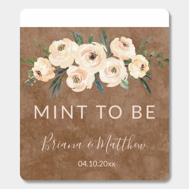 Floral Beige Blush on Brown Mint Wedding Favors (Sticker)