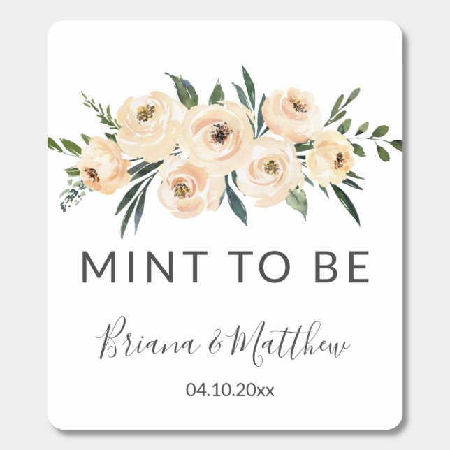 Floral Beige Blush on White Mint Wedding Favors (Sticker)