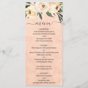 Floral Beige Blush Peach Wedding Menu
