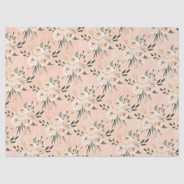 Floral Beige Blush Pink Peach Wedding Tissue Paper (Front)
