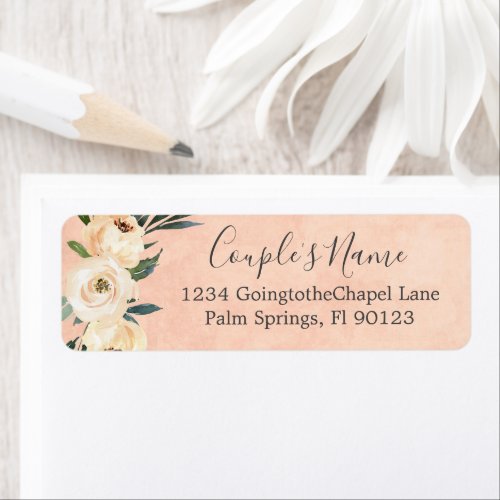 Floral Beige Blush Roses Gold on Pink Label