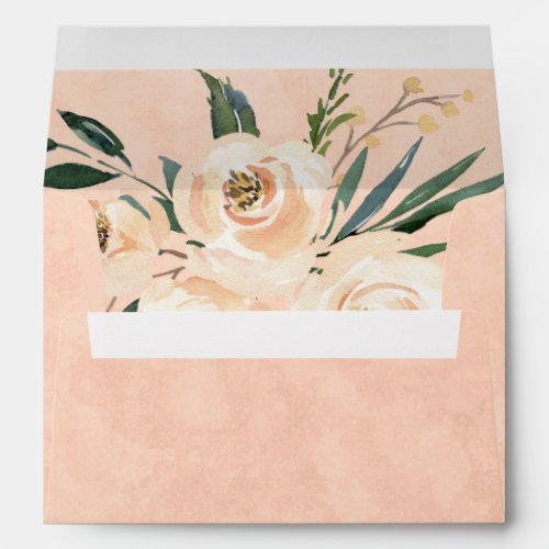 Floral Beige Blush Roses Gold on Pink Wedding Enve Envelope