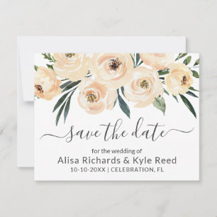 Floral Beige Blush Roses Gold Save the Date Announcement