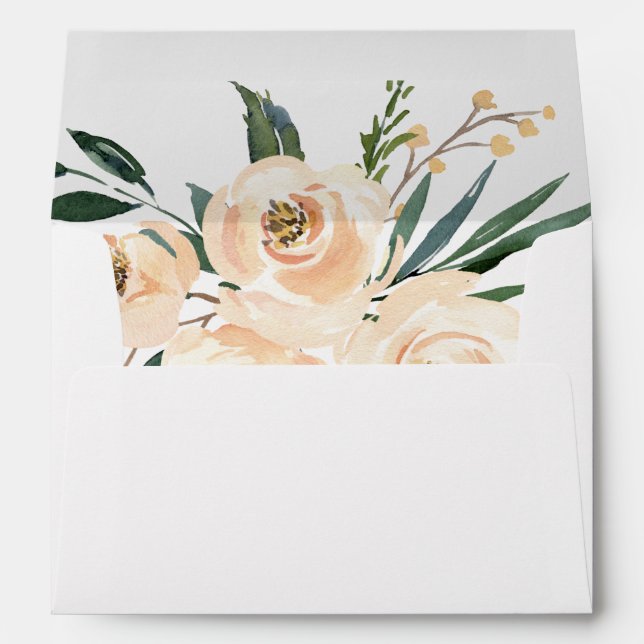 Floral Beige Blush Roses Gold Wedding Envelope (Back (Bottom))