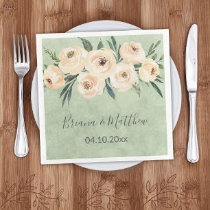 Floral Beige Blush Sage Green Wedding Paper Dinner Napkins