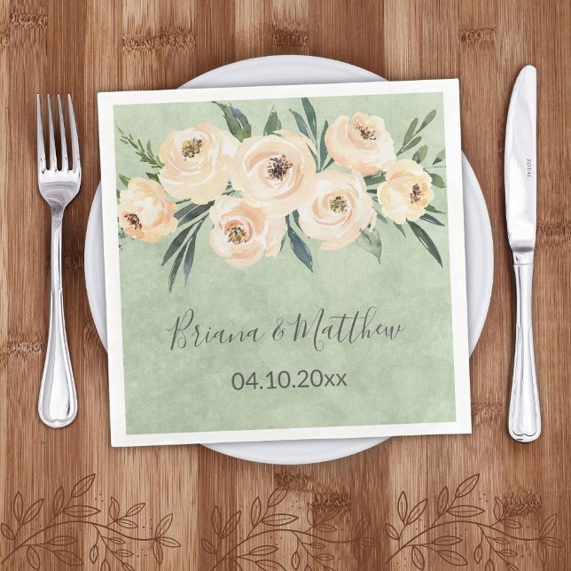 Floral Beige Blush Sage Green Wedding Paper Dinner Napkins (Creator Uploaded)