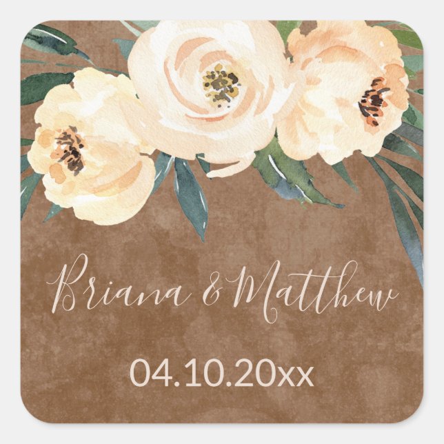 Floral Beige Blush  Wedding Favors Square Sticker (Front)