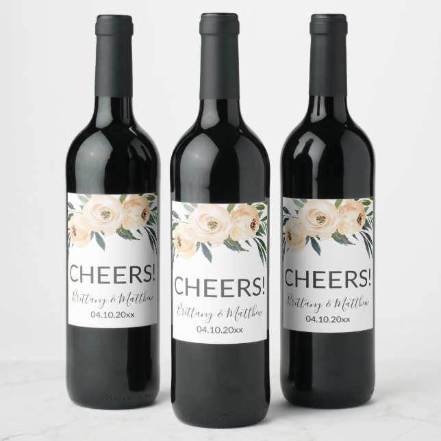 Floral Beige Blush Wine Wedding Favors Label (Bottles)