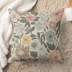 Floral Beige Boho Throw Pillow