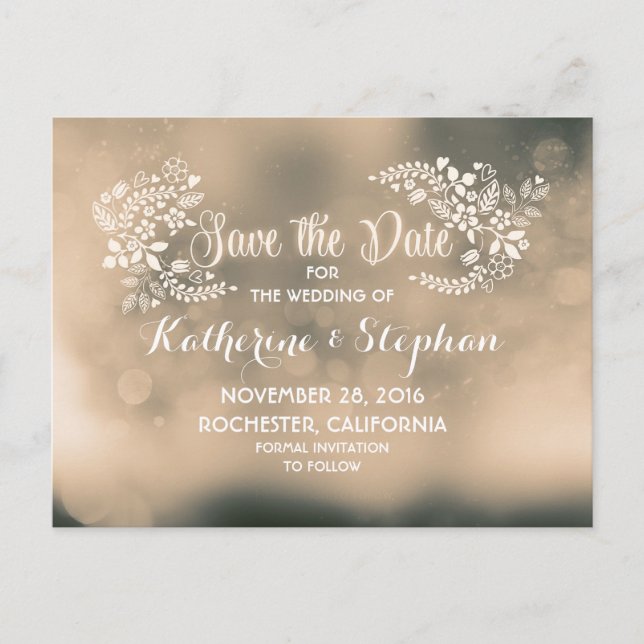 Floral beige brown cute save the date postcards (Front)