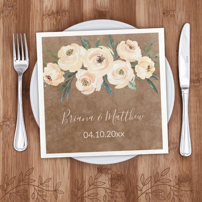 Floral Beige Brown Wedding Paper Dinner Napkins (Creator Uploaded)