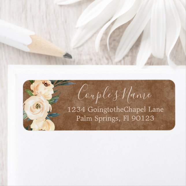Floral Beige Brown Wedding Return Address Label (Insitu)