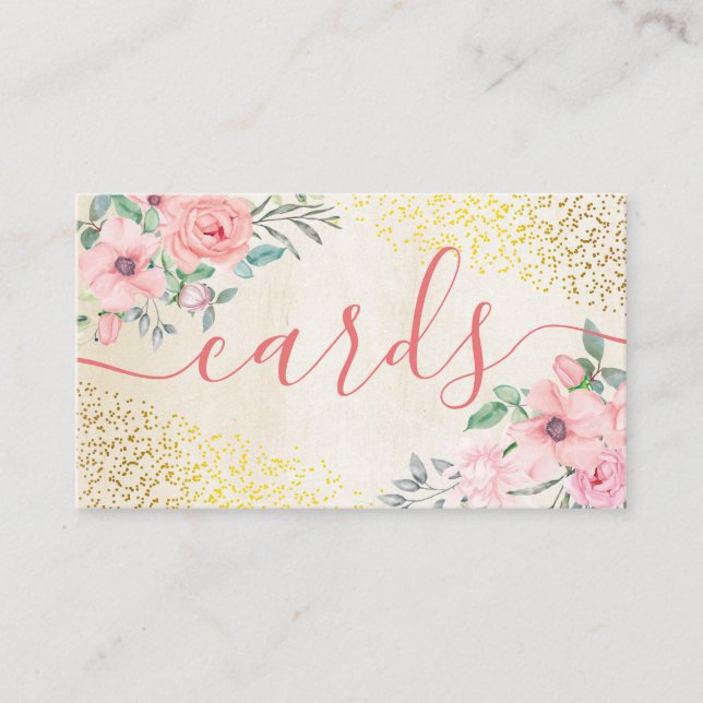 Floral Beige Gold Foil Handmade Cards Scrapbooking (Front)