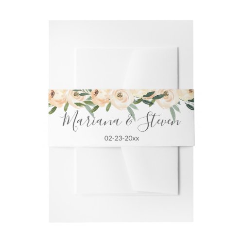 Floral Beige Gold Wedding Invitation Belly Band