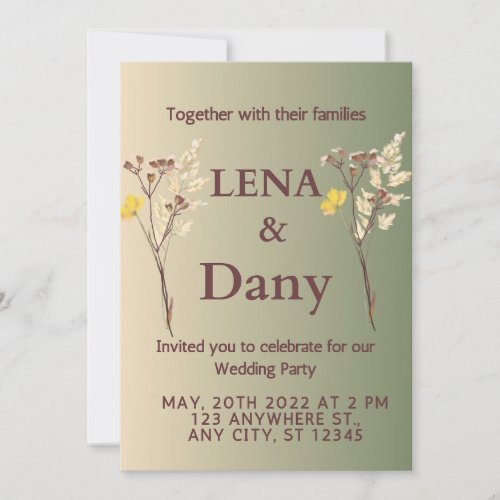 floral beige green wedding invitation
