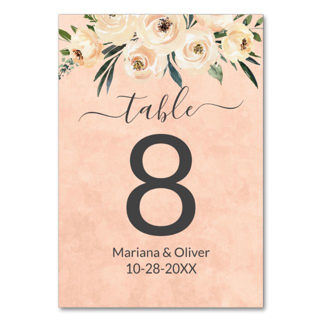 Floral Beige PEach Table Number (Front)