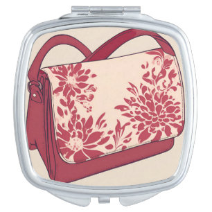Floral Beige & Red AI art Compact Mirror