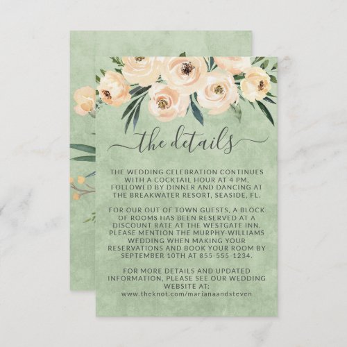 Floral Beige Roses Gold on Green Enclosure Card