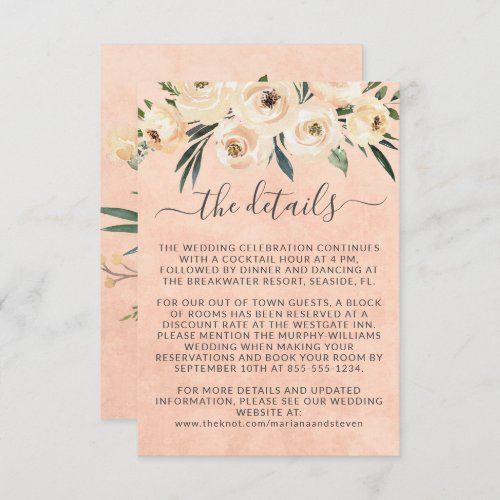 Floral Beige Roses Gold on Pink Wedding Enclosure Card