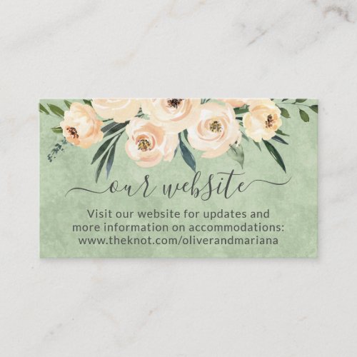 Floral Beige Sage Green Wedding Website Enclosure Card