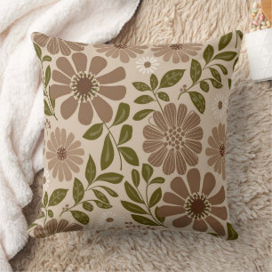 Floral Beige Throw Pillow