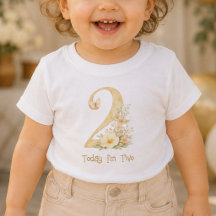 Floral Beige Two Second Birthday Baby T-Shirt