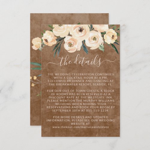 Floral Beige Wedding Details  Enclosure Card