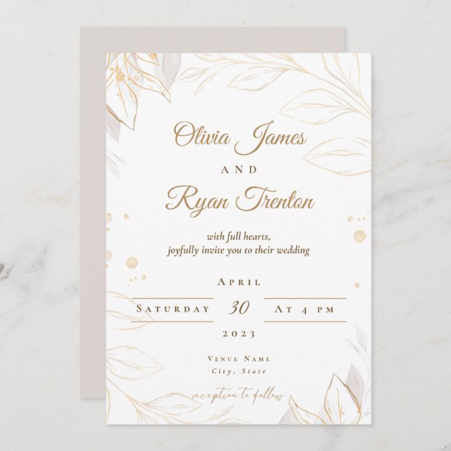 Floral Beige Wedding Invitation (Front/Back)