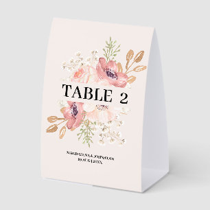 Floral Beige Wedding Number Card Paper Table Tent