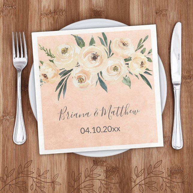 Floral Beige Wedding Paper Dinner Napkins (Creator Uploaded)