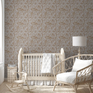 Floral beige white cream peony rose pattern chic wallpaper