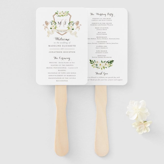 Floral Beige White Greenery Elegant Ivory Ceremony Hand Fan (Front and Back)