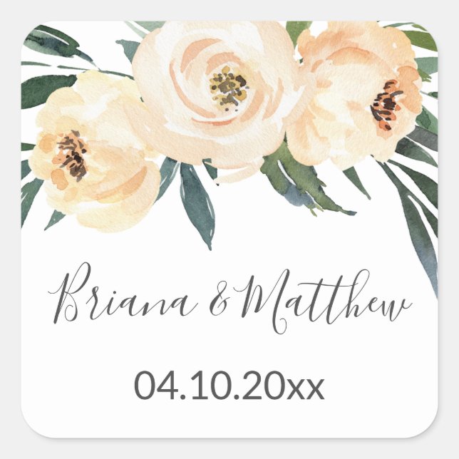 Floral Beige White Wedding Favors Square  Square Sticker (Front)