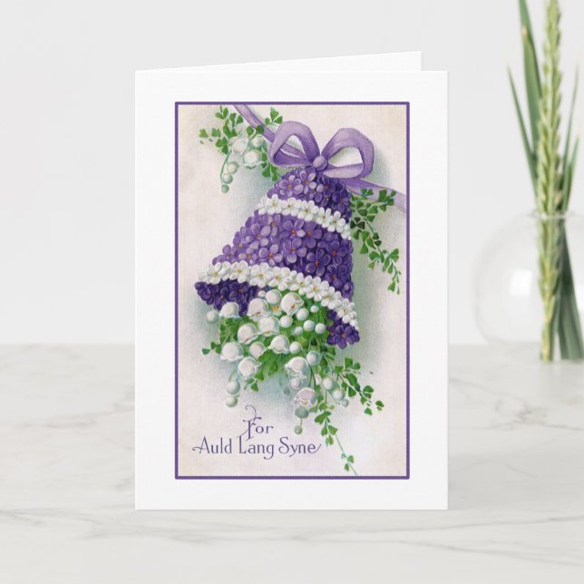 Floral Bell Vintage New Year Holiday Card (Front)