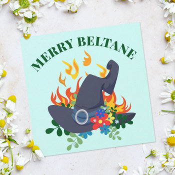 Floral Beltane Witch Hat & Fire Pagan Sabbat Holiday Card by Cosmic_Crow_Designs at Zazzle