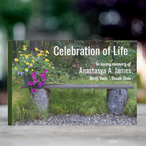 Floral Bench Celebration of Life Memorial Custom Guest Book
