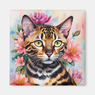 Floral Bengal Cat Portrait Magnet