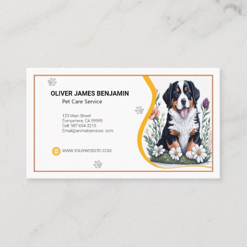 Floral Bernese Mountain Dog Pet Care Service Business Card