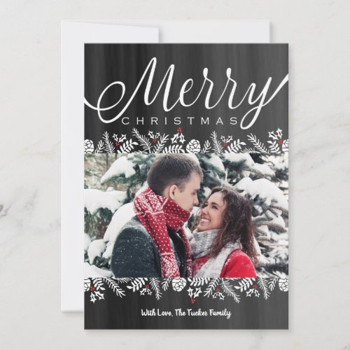 Floral  Berries Chalkboard Merry Christmas Photo Holiday Card