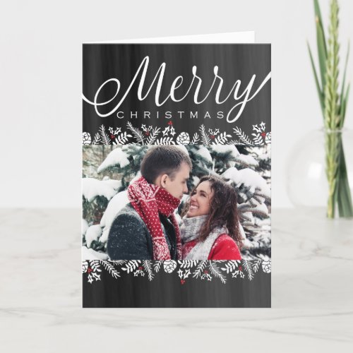 Floral  Berries Chalkboard Merry Christmas Photo Holiday Card