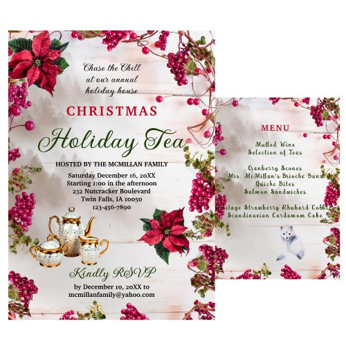 Floral  Berries Christmas Holiday Tea Invitation