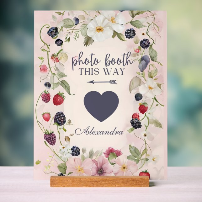 Floral Berry Photo Booth Direction Acrylic Sign (Neutral)