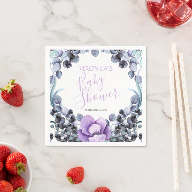 Floral Berry Purple Baby Shower Napkins (Insitu)