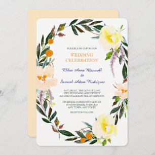 Floral Berry Wild Roses Wreath Wedding Invitation